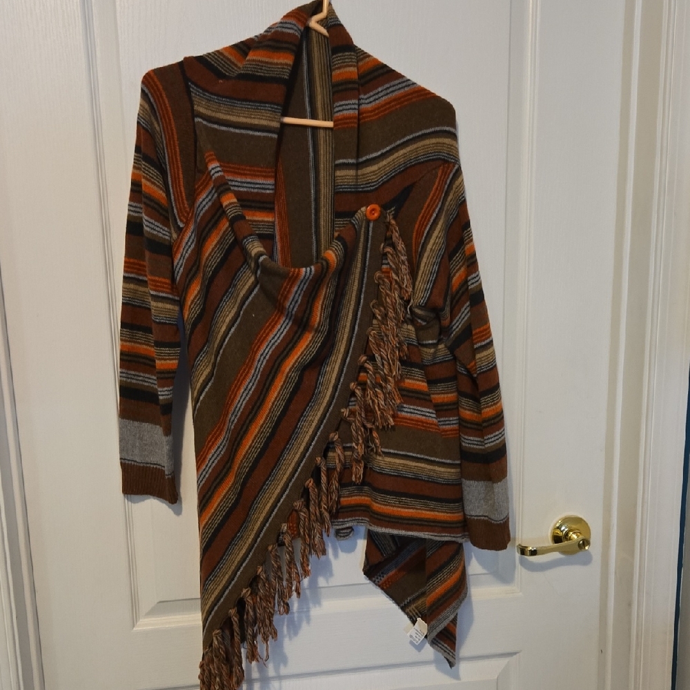 Cozy Striped Brown and Orange Women's Poncho